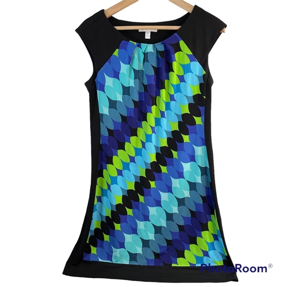 London Times Dresses & Skirts - London Times Geometric Leaf Print Dress Size 8 NWT Blue Green Mini Shift 60s Mod